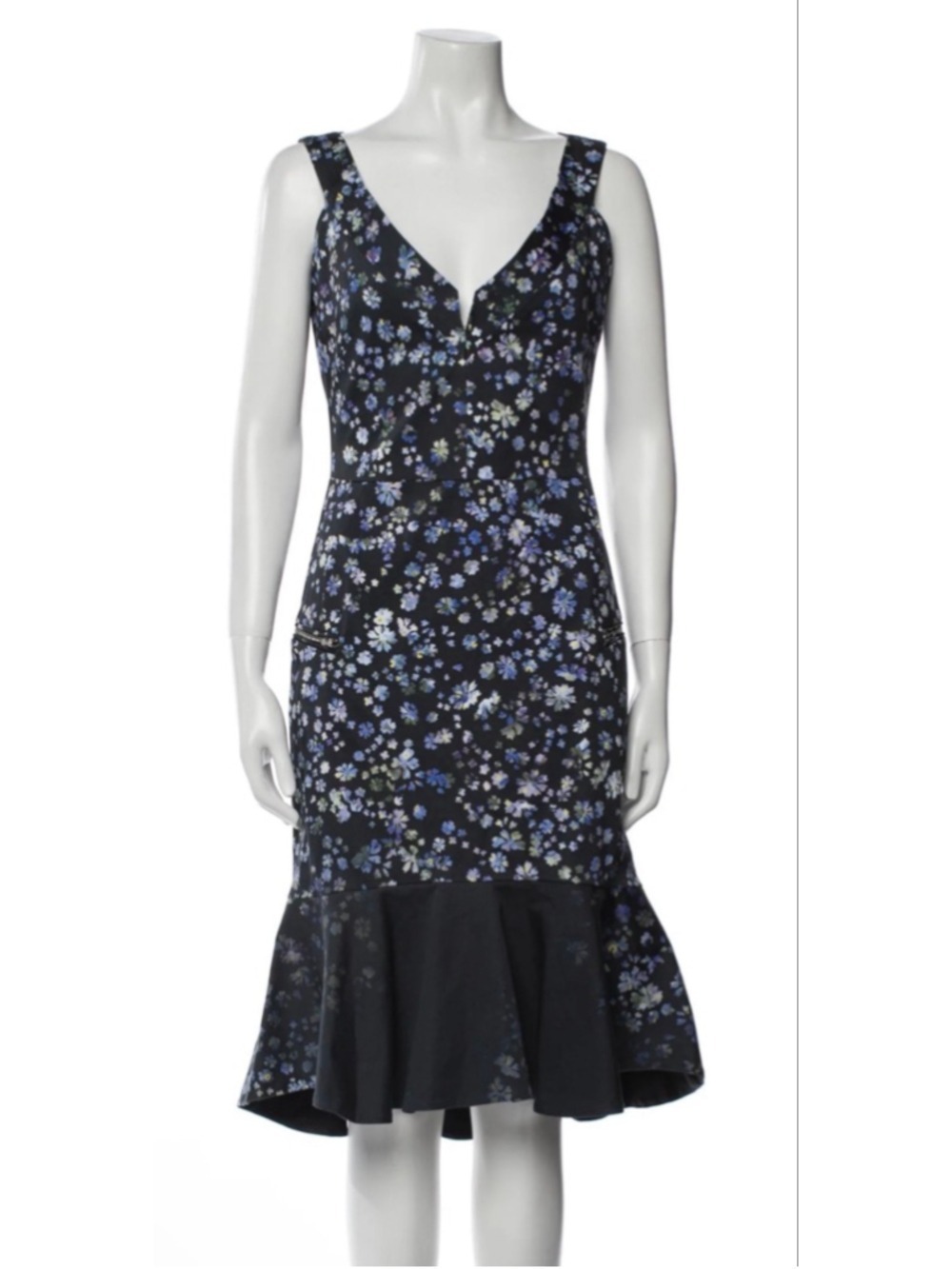Preen by Thornton Bregazzi Floral Print Midi Dress Black Blue M NWT Vogue Runway